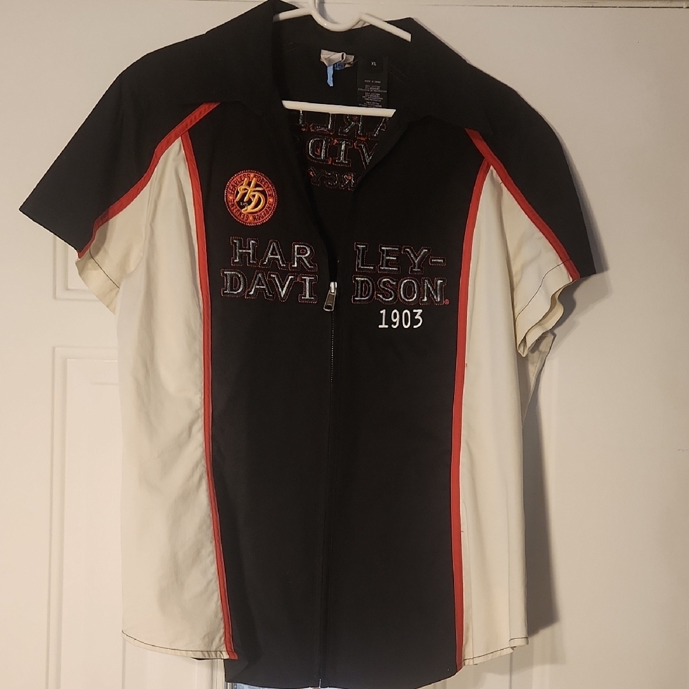 Harley-Davidson Black and White Blouse